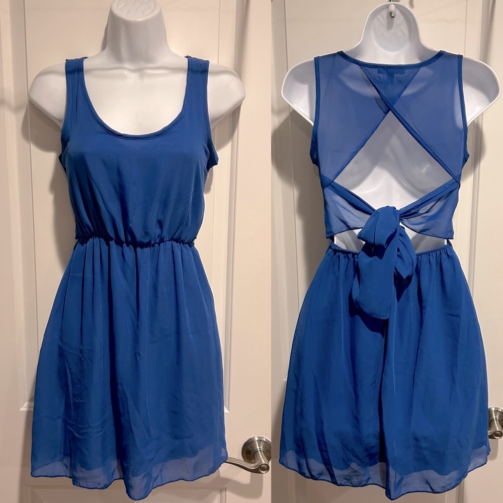 Vintage dELiA*s Blue Chiffon Open Cut Out Back Dress sz XS